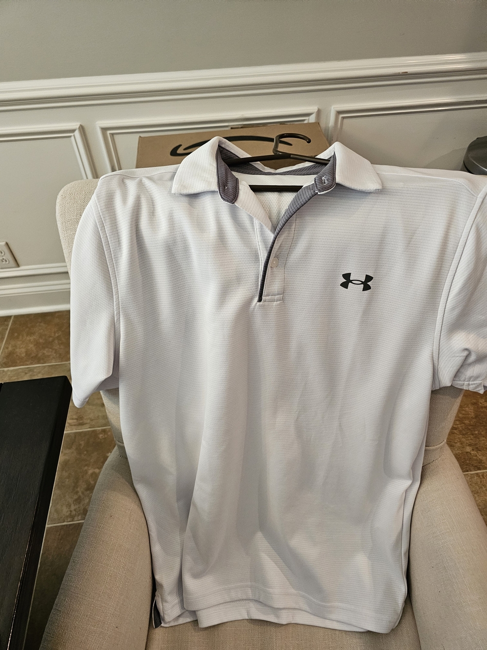 3 Under Armour Polos Size Large - White Grey And Maroon